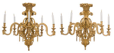 A PAIR OF DUTCH GILTWOOD FIVE-BRANCH CHANDELIERS