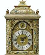 Table clock. A GEORGE II PARCEL-GILT AND POLYCHROME-PAINTED STRIKING TABL...