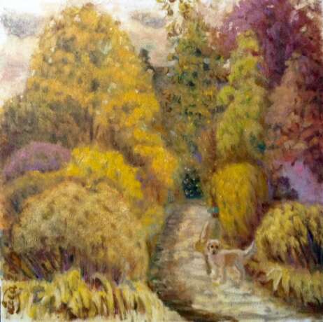 Painting “Autumn landscape with a Labrador.”, Canvas, Oil paint, Impressionist, Landscape painting, 2019 - photo 1