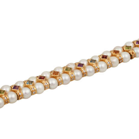 Armband aus Akoya- Zuchtperlen ca. 6-6,5 mm, div. Farbsteinen, - Foto 4