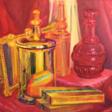 Golden vessel and red decanter. - Kauf mit einem Klick