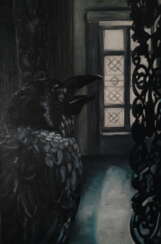 A crow in dark room / Rabe in einem dunklen Raum