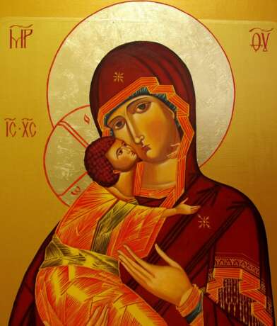 Icon “ICON VLADIMIR'S MOTHER OF GOD”, Fiberboard, Oil paint, Religious genre, 2020 - photo 4