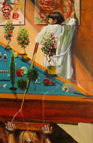 Painting “CHILDREN'S BILLIARDS”, Board, Oil paint, Surrealism, Everyday life, 2020 - photo 2