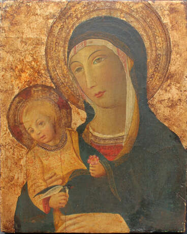 Sano di Pietro (1406-1481)-manner, Madonna with Child holding a flower - Foto 1