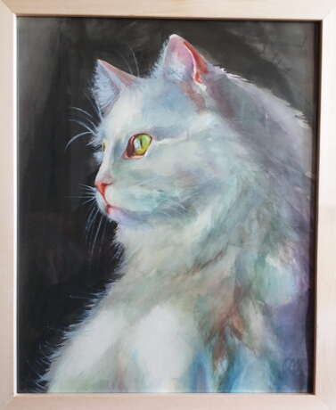 Drawing “White cat”, Paper, Watercolor, Classicism, Animalistic, 2019 - photo 1