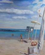 Overview. "Closed parasol on the seaside"