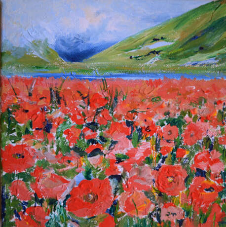 Gemälde „Das Feld der Mohne“, Leinwand, Acrylfarbe, Postimpressionismus, Landschaftsmalerei, 2020 - Foto 1