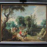 Sebastian Vrancx (1573-1647)-attributed, Soldiers and hunters on a path in landscape with dog and birds - фото 1