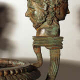 Bronze vessel in ancient style, one shaped column foot with waved round body and wide opening - photo 3