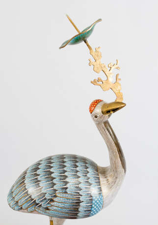 Pair of imperial cranes, on naturalistic bases in shape of tree stunks - Foto 2