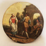 Roman Bamboccianti around 1700, Girl and boy dancing in front of a monument with gitar player in landscape - Foto 1