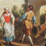 Roman Bamboccianti around 1700, Girl and boy dancing in front of a monument with gitar player in landscape - Foto 2