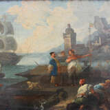 Adrien Manglard (1695–1760), Port scene with ships, tradesmen and fishers, in the background a fortress by the sea - Foto 2