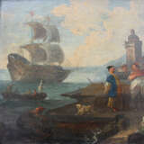 Adrien Manglard (1695–1760), Port scene with ships, tradesmen and fishers, in the background a fortress by the sea - Foto 3