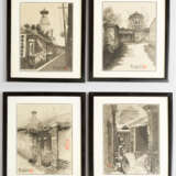 Lot of four views of old Beijing with views of streets by buddhistic monuments - фото 1