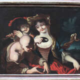 Venetian school 18th Century, Elegant lady with mask, flute player and a servant in landscape - фото 1