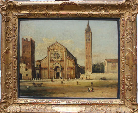 Giacomo Guardi (1764-1835)-attributed, Sant Zeno Maggiore, Verona, with peasants - Foto 1