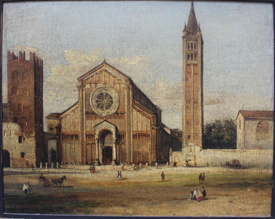Giacomo Guardi (1764-1835)-attributed, Sant Zeno Maggiore, Verona, with peasants - Foto 2