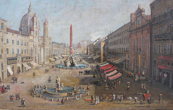 Gaspar van Wittel (1653-1736)-follower, View of the Piazza Navona with merchants and peasants in Rome - Foto 3