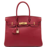 Hermes. A ROUGE VIF COURCHEVEL LEATHER BIRKIN 30 WITH GOLD HARDWARE ... - photo 1