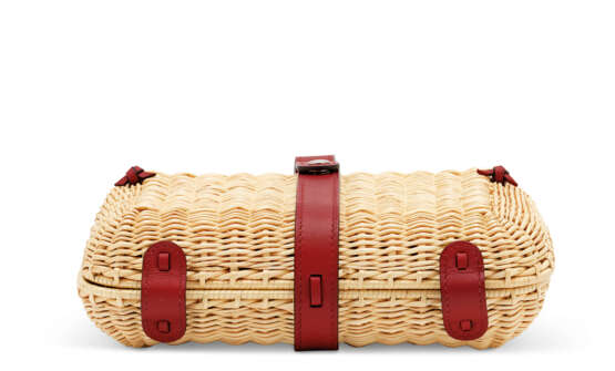 Hermes. A ROUGE GRENAT SWIFT LEATHER & OSIER PICNIC CLUTCH - photo 5
