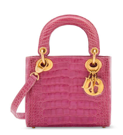 Christian Dior. A SHINY PINK ALLIGATOR MINI LADY D WITH GOLD HARDWARE - фото 1