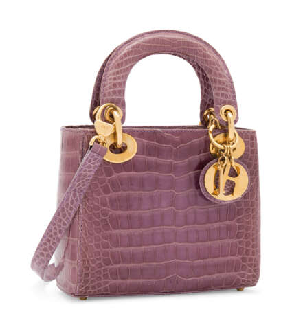Christian Dior. A SHINY VIOLET ALLIGATOR MINI LADY D WITH GOLD HARDWARE - photo 2