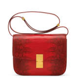 Celine. A SHINY RED SALVATOR LIZARD MEDIUM CLASSIC BOX WITH GOLD HAR... - photo 1