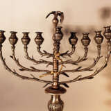 Polish Hanukkah lamp on quadratic base with richly shaped column, chased with flower decorations - фото 2