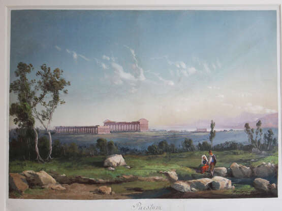 Gioacchino La Pira (1839-1870), View of Paestum with the monuments and some shepperds in the foreground - Foto 2