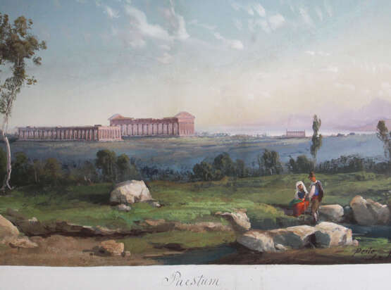 Gioacchino La Pira (1839-1870), View of Paestum with the monuments and some shepperds in the foreground - Foto 3