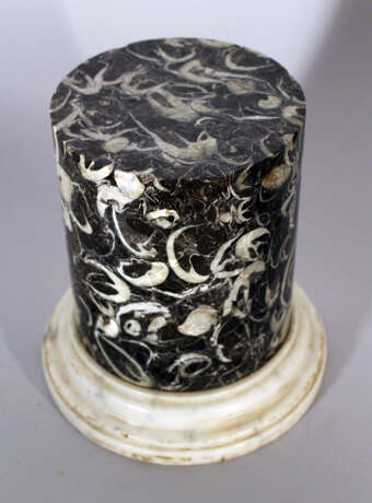 A small column with fossil inclusions in black polished stone - photo 2