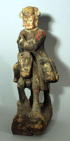 Chinese wooden sculpture of a horse rider with painted and decorated textile cover - фото 2