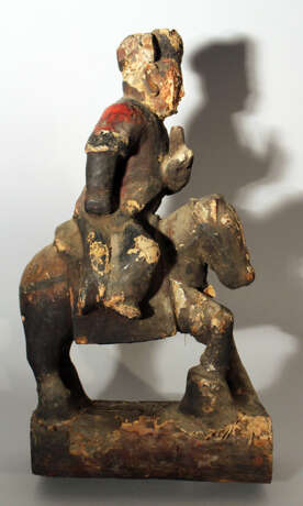 Chinese wooden sculpture of a horse rider with painted and decorated textile cover - фото 3