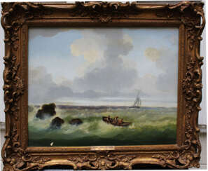 Josef Carl Berthold Püttner (1821-1881), Fisher boats at stormy sea