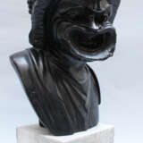 Allegorical bronze bust with grimace face, flowers on the hair and classical dress - photo 3