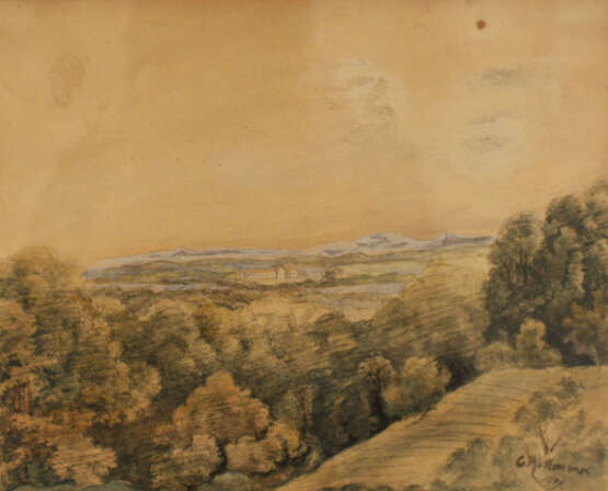 Carl Rottmann (1797-1850)-attributed, Landscape view with house and mountains in the distance - photo 2