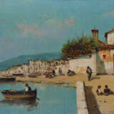 Italian School late 19th Century, Pair of paintings showing fishers in front of an Italian town - фото 2