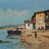 Italian School late 19th Century, Pair of paintings showing fishers in front of an Italian town - Foto 3