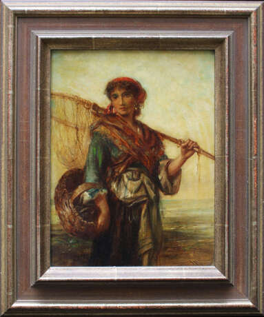 Carl Theodor von Piloty (1826-1886)-attributed, Fisher woman with basket and web in front of the sea - Foto 1
