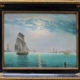 Russian School 19th Century, Night harbour with ships at moonlight - Foto 1