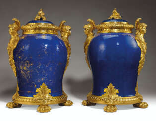 A PAIR OF ORMOLU-MOUNTED GILT-DECORATED CHINESE PORCELAIN VA...