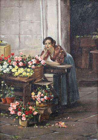 Dominik Skutetzky (1850–1921)-attributed , Flower seller, oil on cardboard - Foto 2