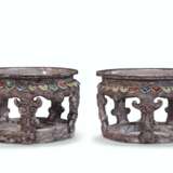A PAIR OF CHINESE FAUX BOIS PORCELAIN STANDS - photo 1