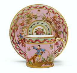 A SEVRES (HARD PASTE) PORCELAIN PINK AND MINT-GREEN CUP AND ...