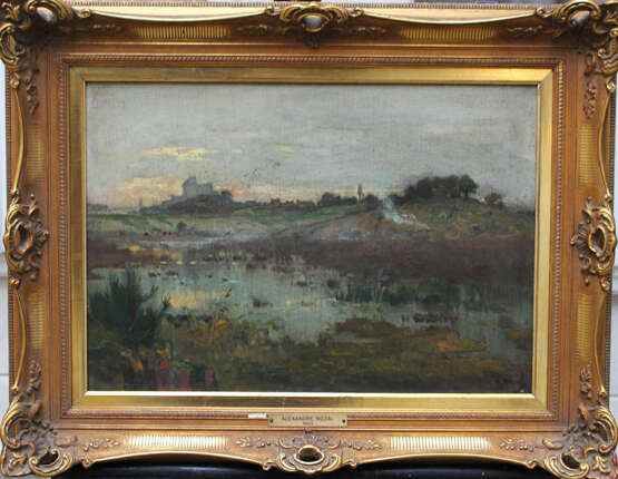Alexandre Nozal (1852-1929), Landscape with houses by a river - Foto 1
