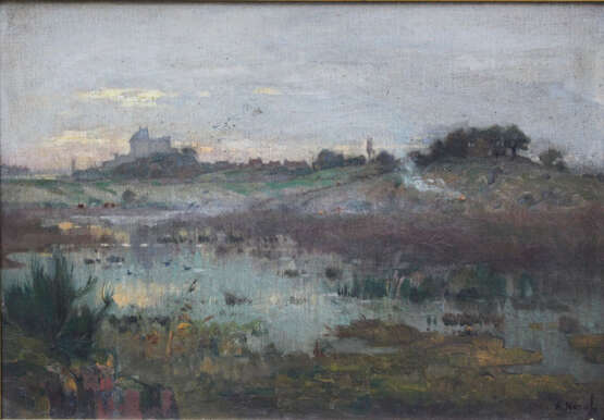 Alexandre Nozal (1852-1929), Landscape with houses by a river - Foto 2