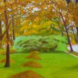 Yellow heaps of autumn leaves. Canvas Oil paint 2011 - photo 1