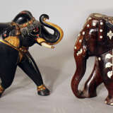 A lot of 5 Asian wooden carved elephants in different styles and periods - photo 2